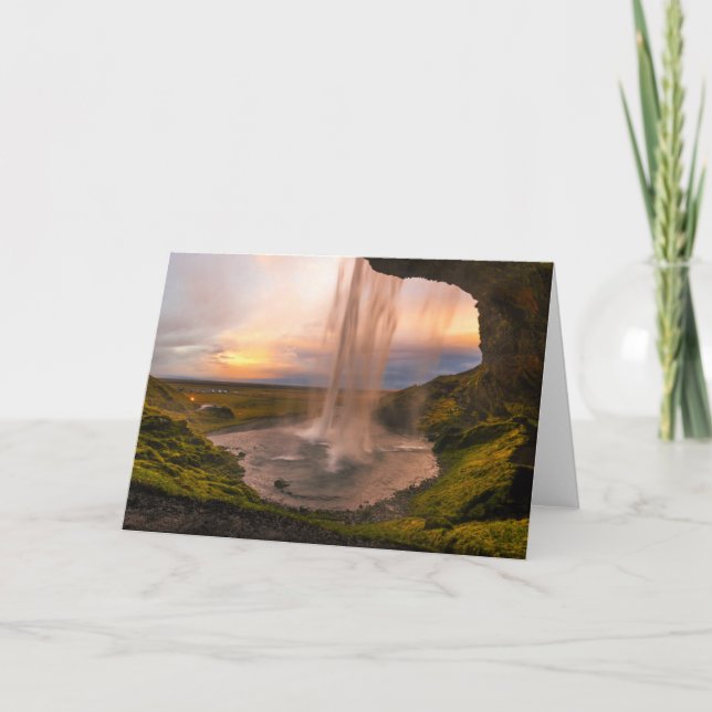 Tarjeta Vista de la cascada de Islandia Seljalandsfoss (Anverso)