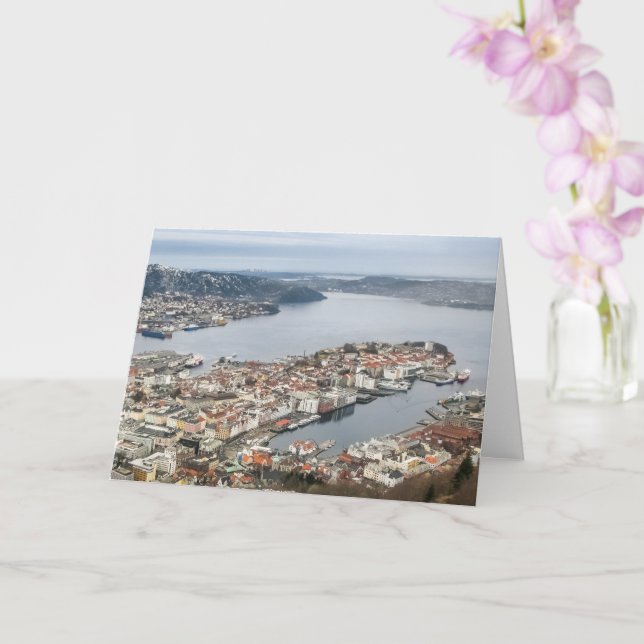 Tarjeta Vista de la ciudad de Bergen de Noruega (Orquídea)