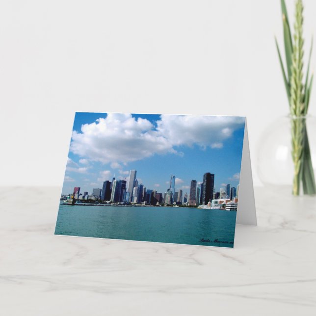 Tarjeta Vista de la línea aérea de Chicago desde el muelle (Anverso)