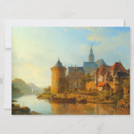 Tarjeta Vista de un pueblo holandés a lo largo del río Rin
