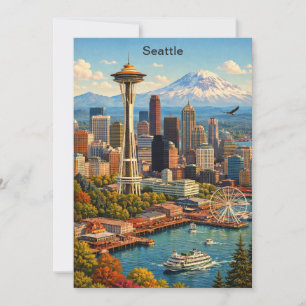 Tarjeta Vista del horizonte de Seattle, Washington, de via