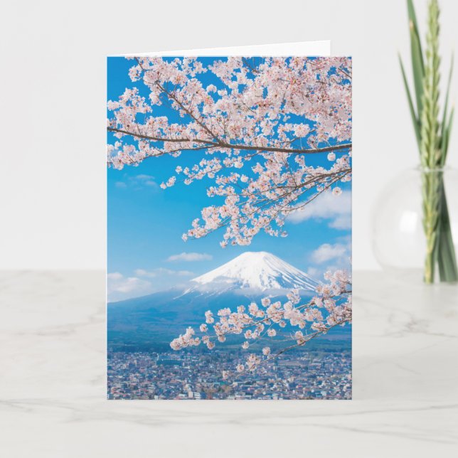 Tarjeta Vista del Monte Fuji con flores de cerezo (Anverso)