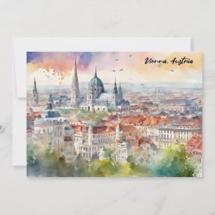 Tarjeta Vista panorámica de acuarela de Viena, Austria