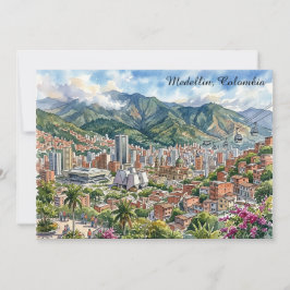 Tarjeta Vista panorámica de Medellín, Colombia Arte en acu