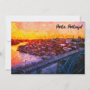 Tarjeta Vista panorámica en acuarela de Oporto Portugal