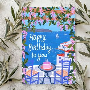 Tarjeta Vistas de Grecia Terraza Arte Pintura Feliz Cumple