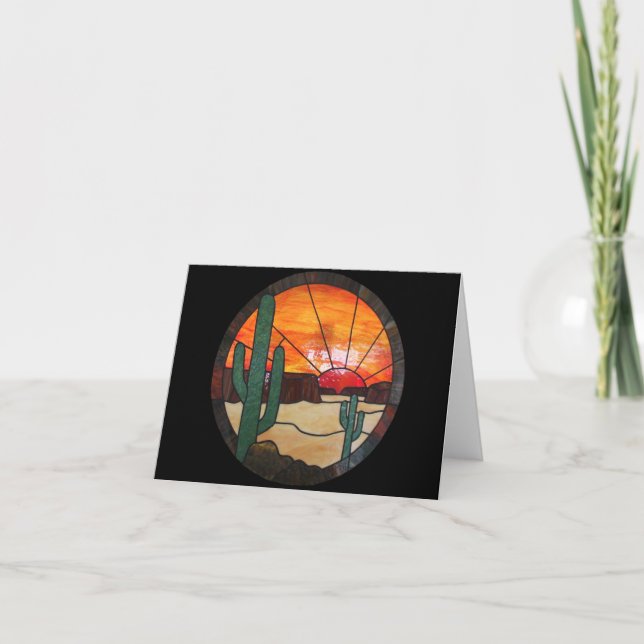 Tarjeta Vitral Notecard de la puesta del sol del desierto (Anverso)