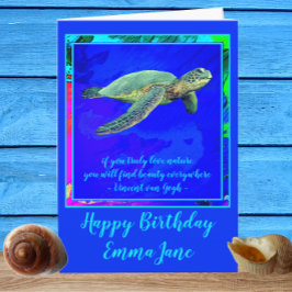 Tarjeta Vivo Océano Azul Tortuga Mar Feliz cumpleaños