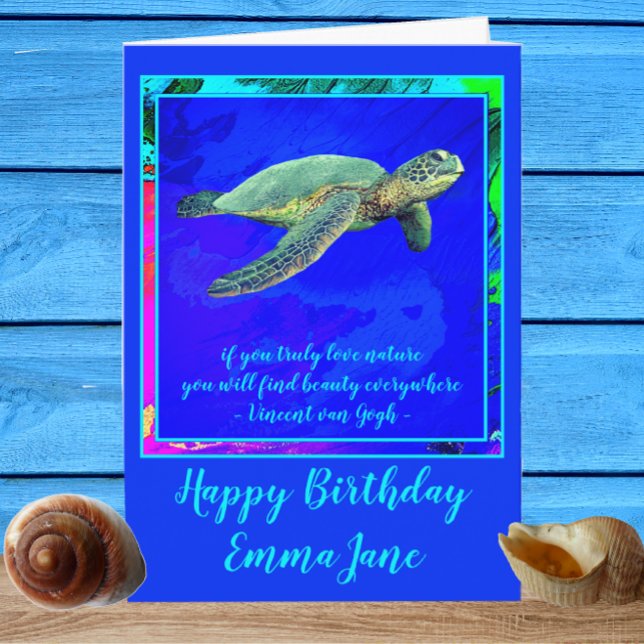 Tarjeta Vivo Océano Azul Tortuga Mar Feliz cumpleaños (Subido por el creador)
