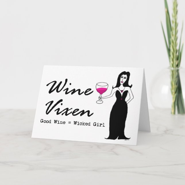 Tarjeta Vixen de vino "Vino bueno = Chica malvado" (Anverso)