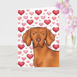 Tarjeta Vizsla Amor Perro Con Patrón De Corazones Rojos Y 