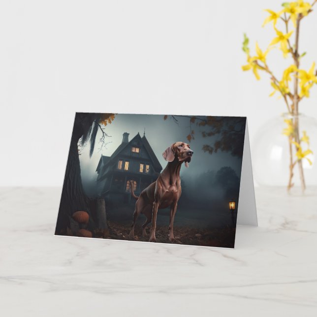Tarjeta Vizsla de Halloween Espantoso (flor amarilla)