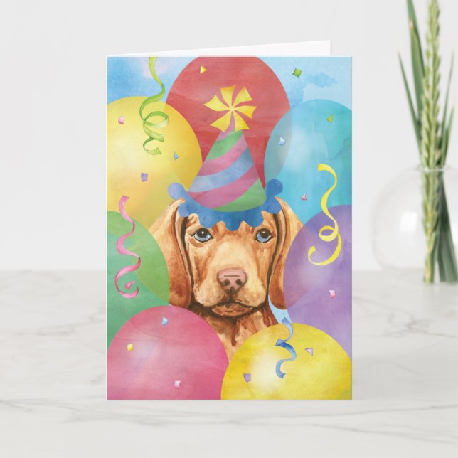 Tarjeta Vizsla de los globos de cumpleaños (Anverso)
