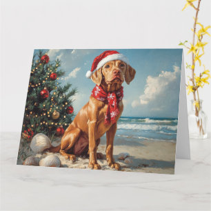 Tarjeta Vizsla Dog Navidades Vintage Beach