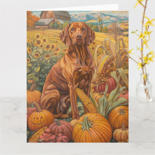 Tarjeta Vizsla Dog otoño Harvest Acción de Gracias