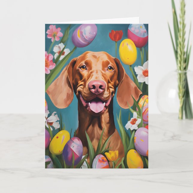 Tarjeta Vizsla Feliz Pascua (Anverso)