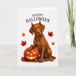 Tarjeta Vizsla perro diablo de Halloween
