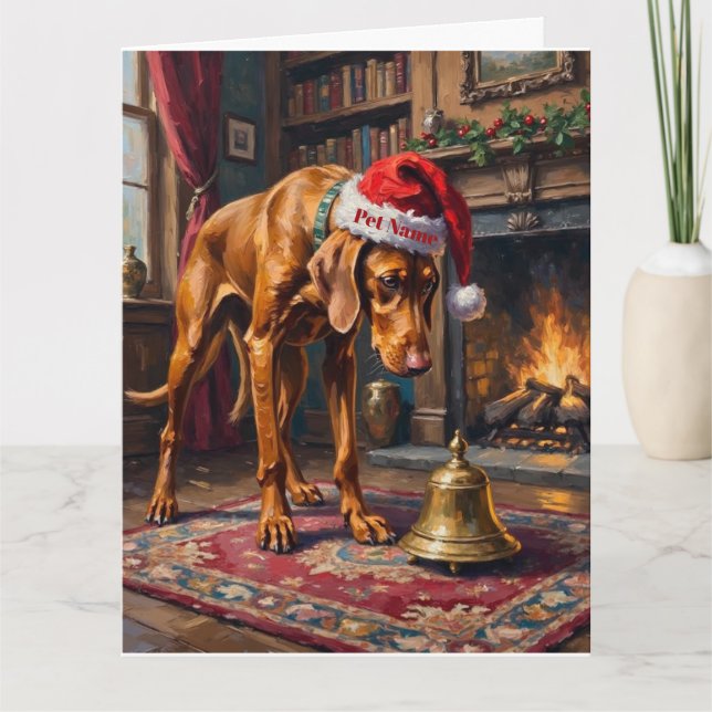Tarjeta Vizsla Pointer Stance Christmas Bell Hat (Anverso)