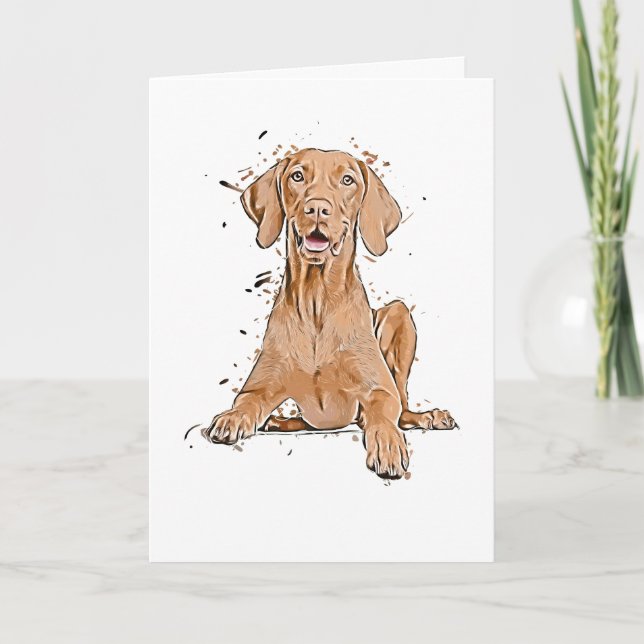 Tarjeta Vizsla Sentado Dibujo Animado (Anverso)
