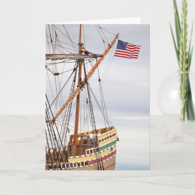 Tarjeta Volando orgullosamente sobre el Mayflower II (Anverso)