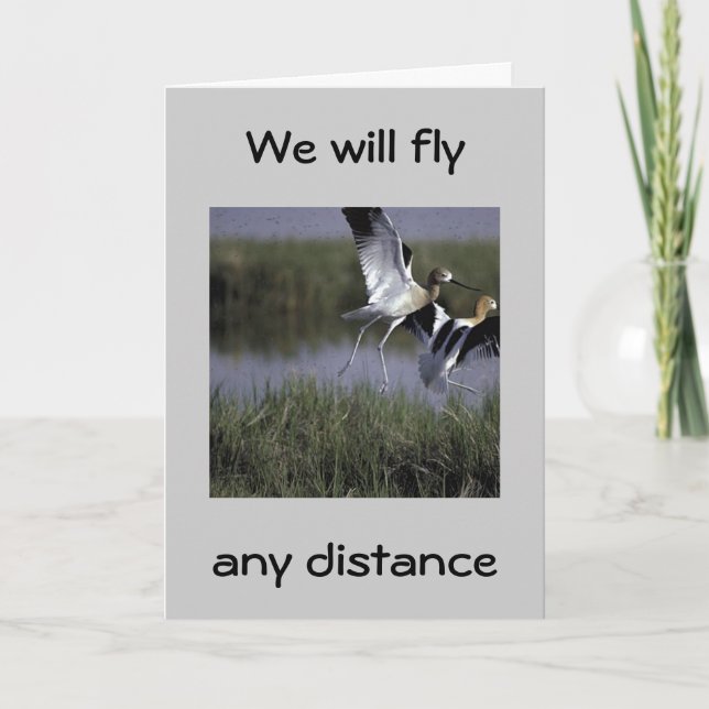 TARJETA "VOLAREMOS CUALQUIER DISTANCIA PARA DECIR FELIZ CU (Anverso)