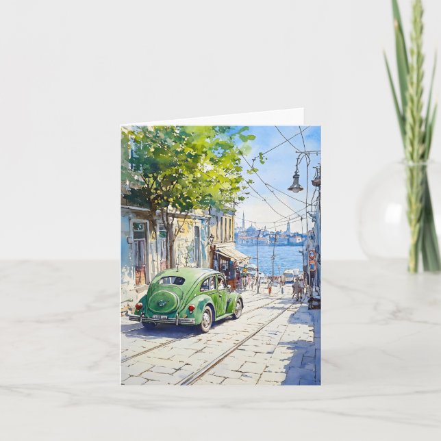 Tarjeta Volkswagen Verde En Acuarelas (Anverso)