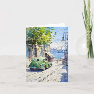 Tarjeta Volkswagen Verde En Acuarelas