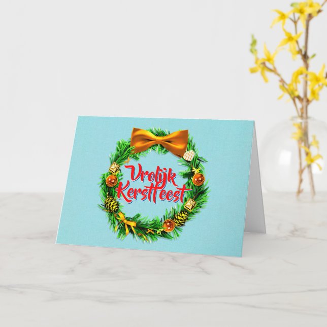 Tarjeta Vrolijk Kerstfeest Holandés Feliz de Navidad (flor amarilla)