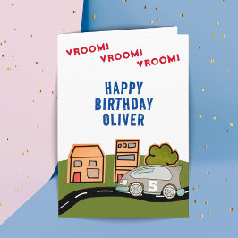 Tarjeta Vroom Carreras Car Road House Feliz cumpleaños