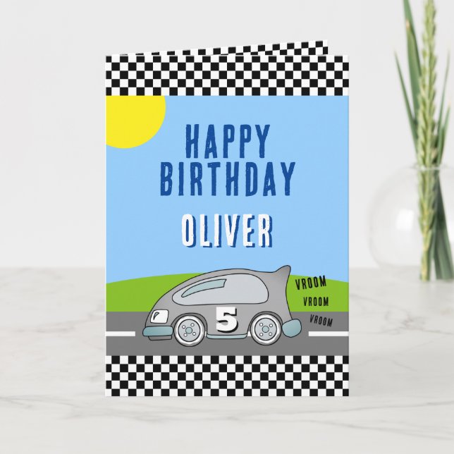 Tarjeta Vroom Vroom Carreras Car Road Name Happy Birday (Anverso)