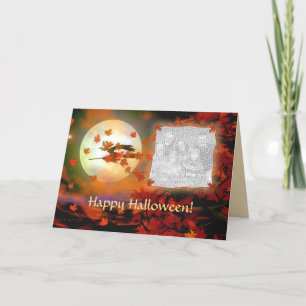 Tarjeta Vuelo de bruja de Halloween para foto