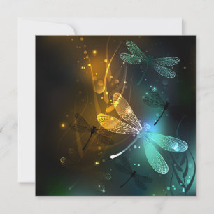 Tarjeta Vuelo de libélula luminosa verde