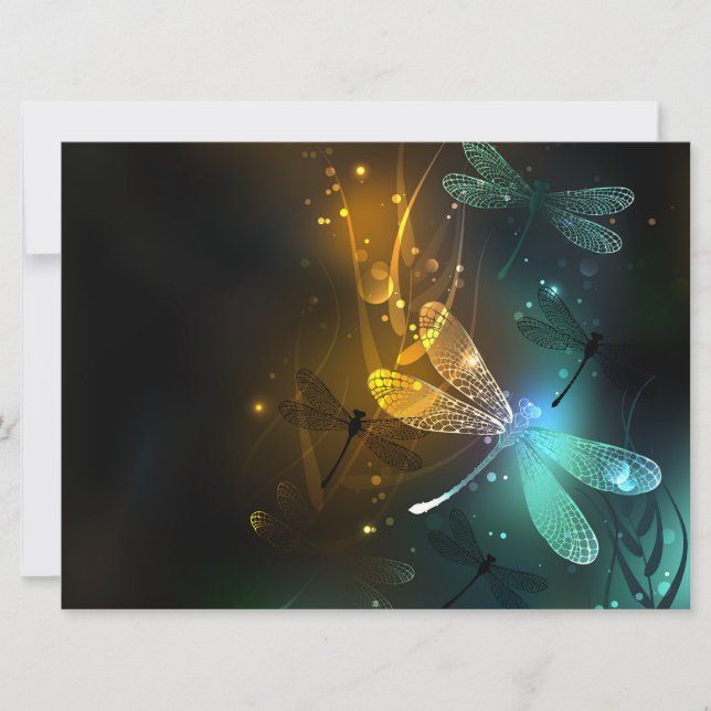 Tarjeta Vuelo de libélula luminosa verde (Anverso)