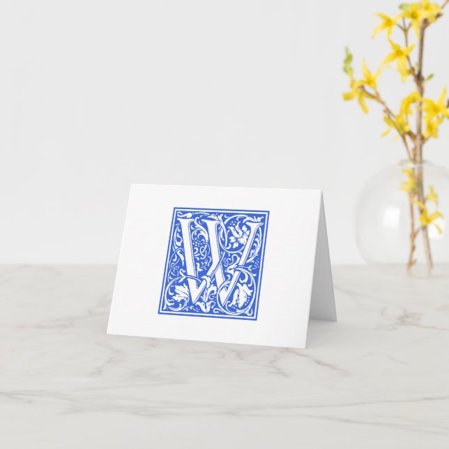 Tarjeta W inicial y sobre William Morris Blue (flor amarilla)