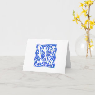 Tarjeta W inicial y sobre William Morris Blue