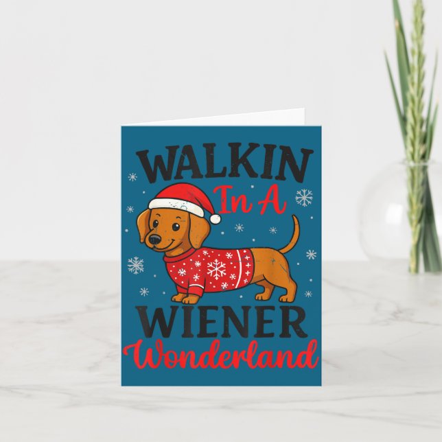 Tarjeta Walking In Weiner Wonderland Mini Dachshund Christ (Anverso)