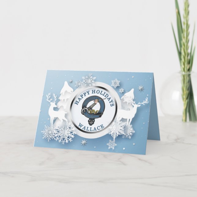Tarjeta Wallace Clan Badge Happy Holidays (Anverso)
