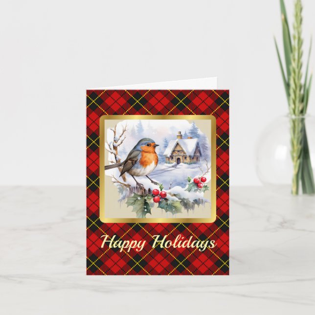 Tarjeta Wallace Escudo y Tartan w/Robin Xmas Personalizada (Anverso)