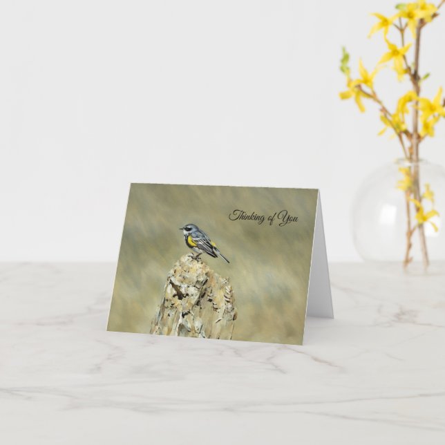 Tarjeta Warbler rumped amarillo - Pensando en ti (flor amarilla)