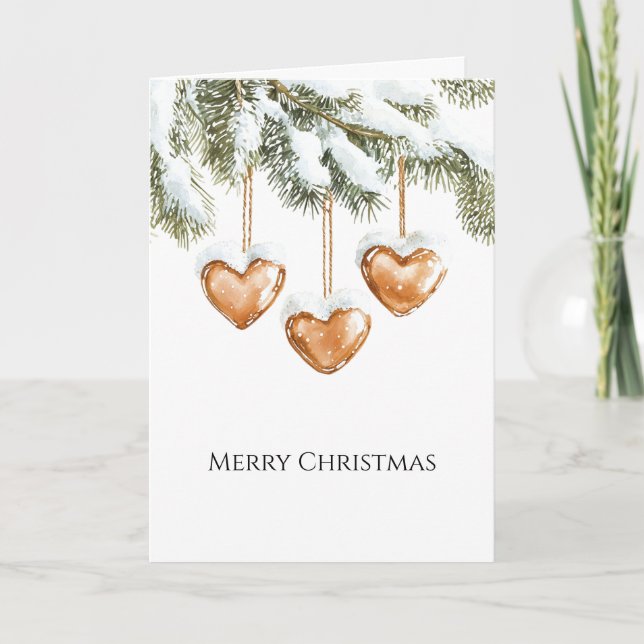 Tarjeta Warm Creamy Caramel Hearts Christmas Tree Branches (Anverso)