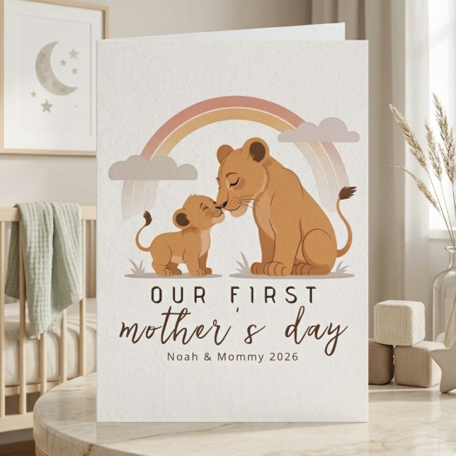 Tarjeta Warm Lion Mom Baby First Mothers Day Soft Love Art (Subido por el creador)