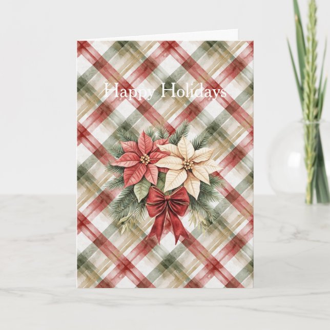 Tarjeta Warm Red Green Cream Christmas Floral (Anverso)