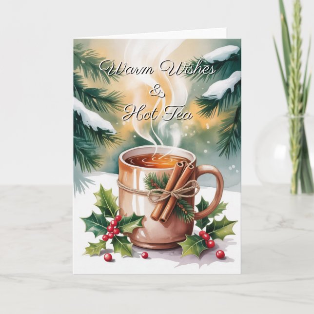Tarjeta Warm Wishes and Hot Tea Christmas (Anverso)