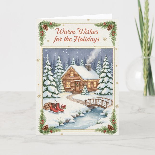 Tarjeta Warm Wishes for the Holidays Folded Greeting Card (Anverso)