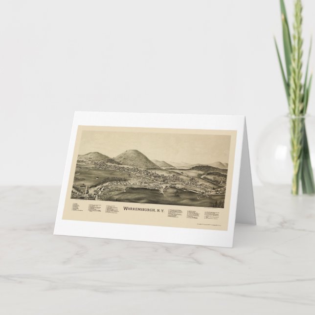 Tarjeta Warrensburg, mapa panorámico de NY - 1891 (Anverso)
