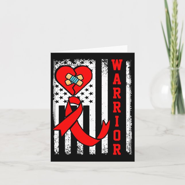 Tarjeta Warrior Chd Heart Disease Awareness Red Ribbon Ame (Anverso)