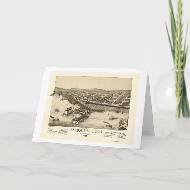 Tarjeta Washburn, mapa panorámico de los WI - 1886 (Anverso)