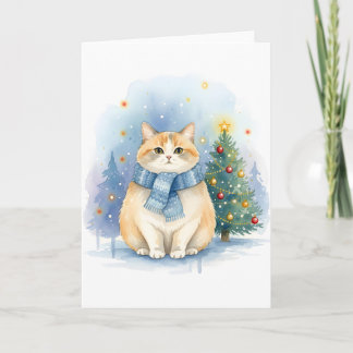Tarjeta Watercolor Adorable Orange Tabby Holiday Greeting