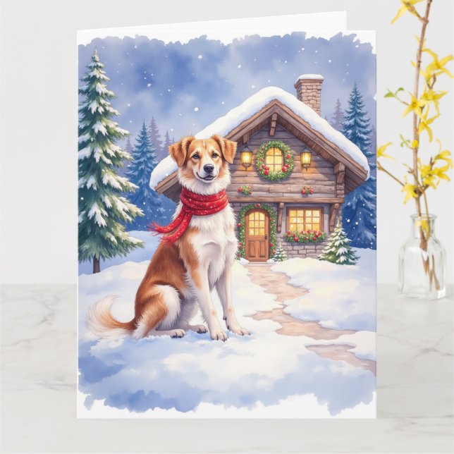 Tarjeta Watercolor Appenzeller Sennenhund Alpine Chalet (flor amarilla)