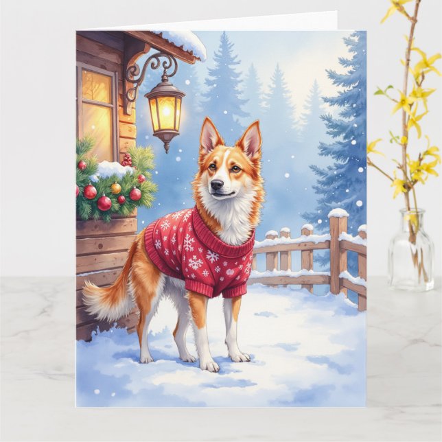 Tarjeta Watercolor Australian Cattle Dog Rustic Garland (flor amarilla)